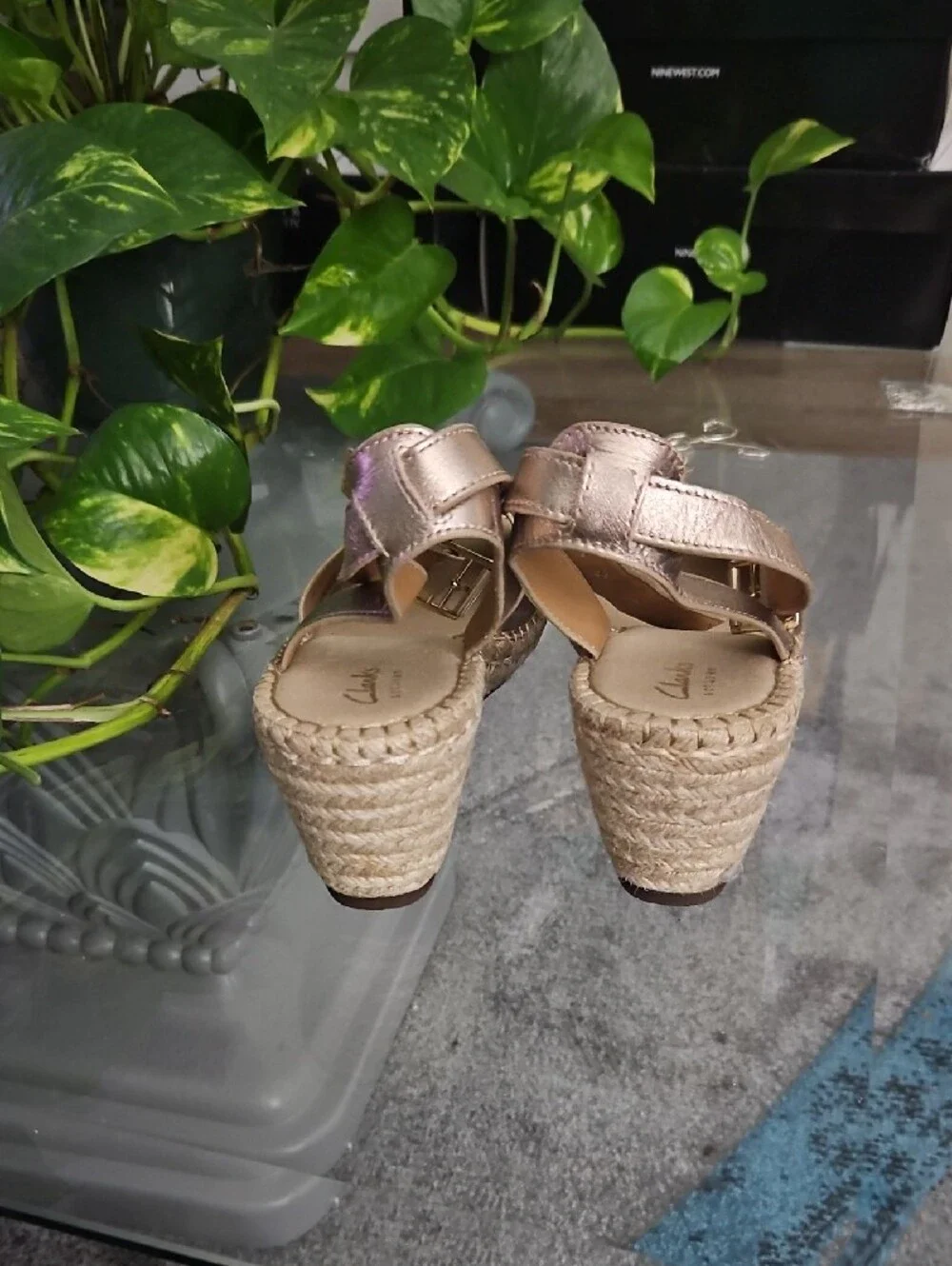 Clarks Rose Gold Espadrille Wedge Slingbacks